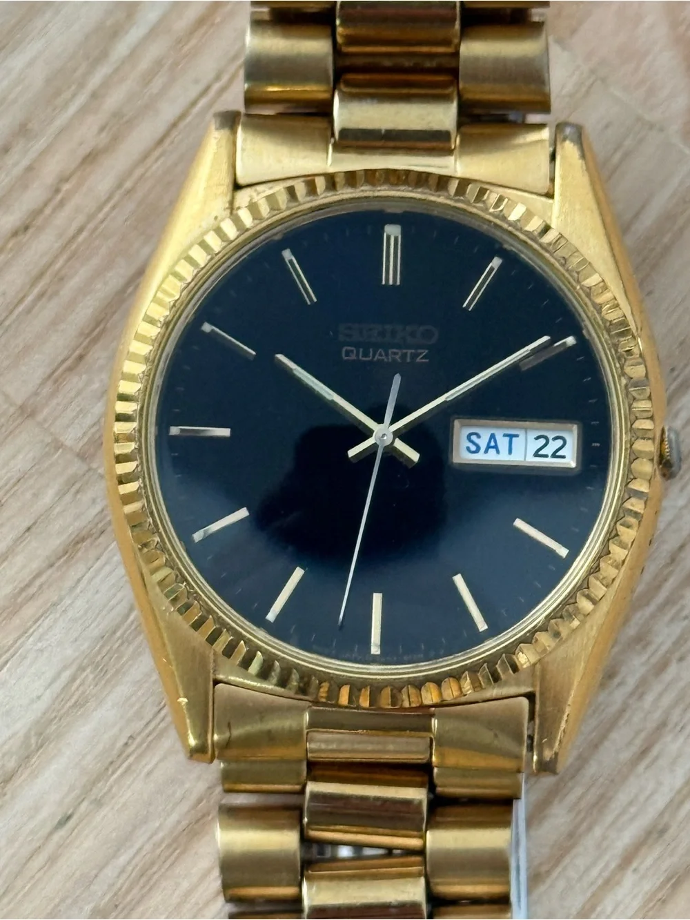 Seiko Presidential Vintage Men’s Watch Gold Case Bracelet Black Dial Date Window